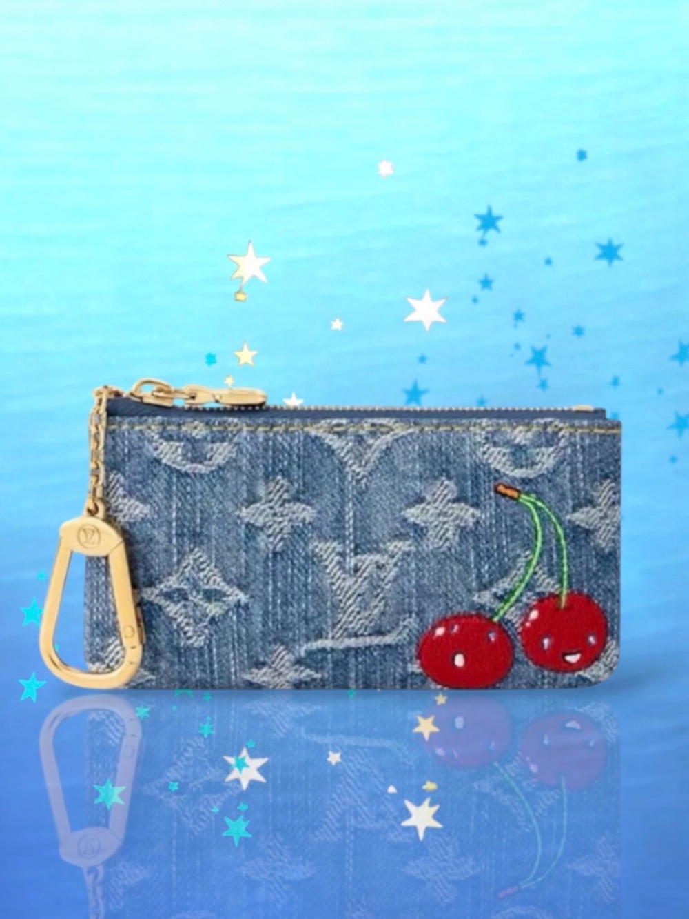 🆕🩷LV x MURAKAMI Re-Edition Cherry Motif Denim Monogram Pochette Cles / Key Pouch